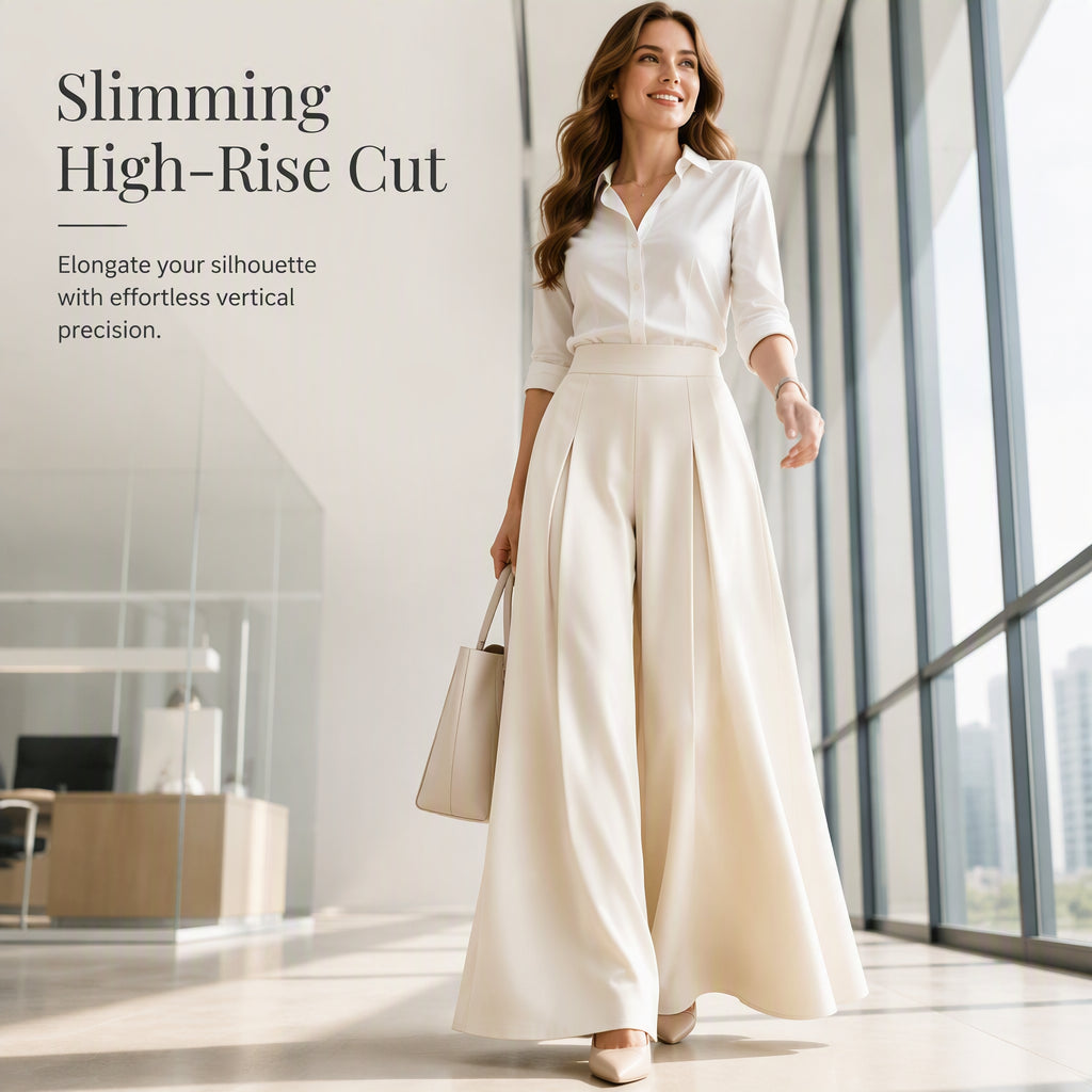 💼 Polished at Work, Effortless After | Women's Pleated High-Waist Wide-Leg Pants