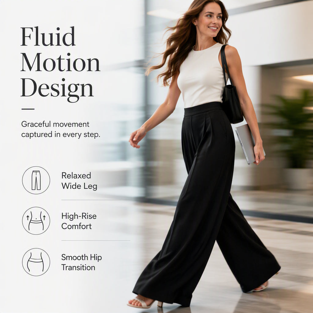 💼 Polished at Work, Effortless After | Women's Pleated High-Waist Wide-Leg Pants
