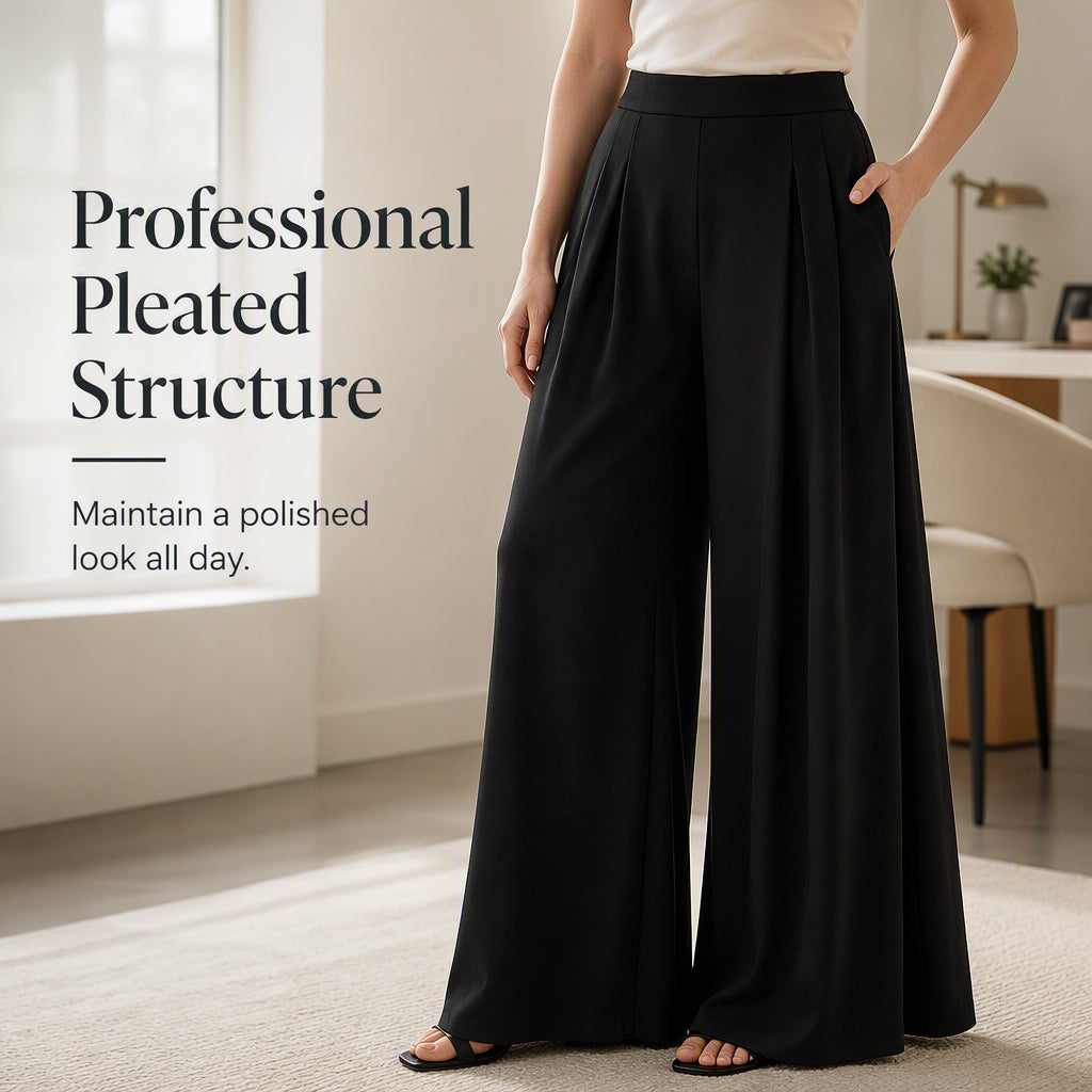 💼 Polished at Work, Effortless After | Women's Pleated High-Waist Wide-Leg Pants