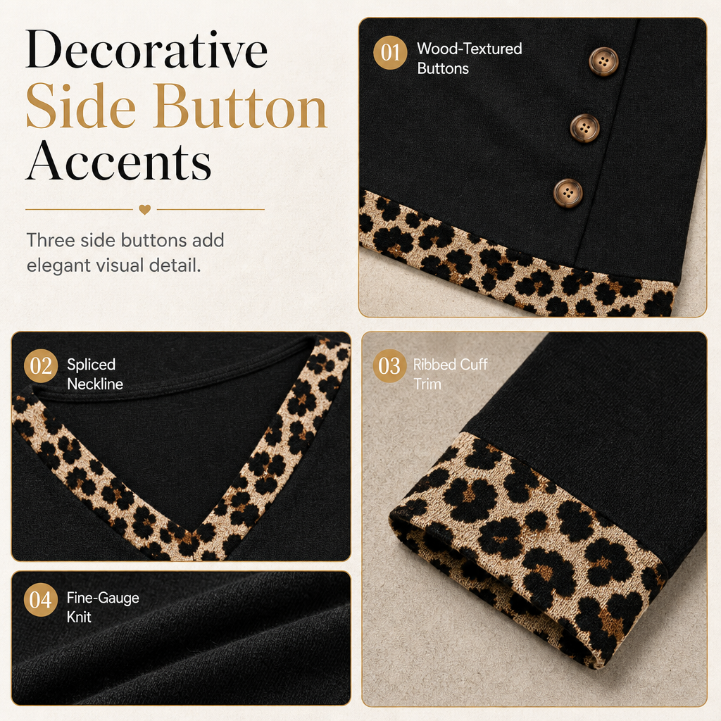 🐆 Leopard Details Make the Look | Women's V-Neck Contrast-Trim Knit Top