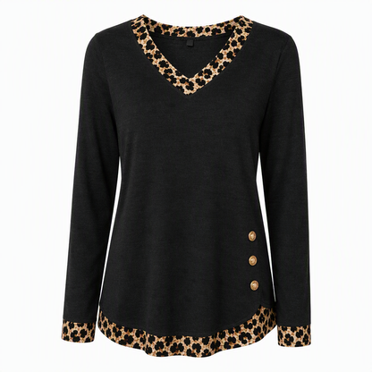 🐆 Leopard Details Make the Look | Women's V-Neck Contrast-Trim Knit Top