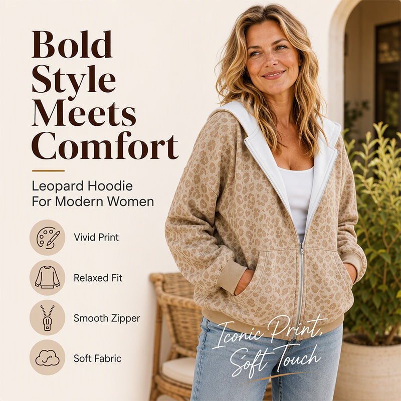 🐆 Wild Detail, Easy Style | Women's Leopard Print Zip-Up Hoodie