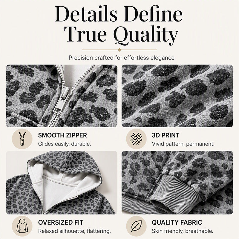 🐆 Wild Detail, Easy Style | Women's Leopard Print Zip-Up Hoodie