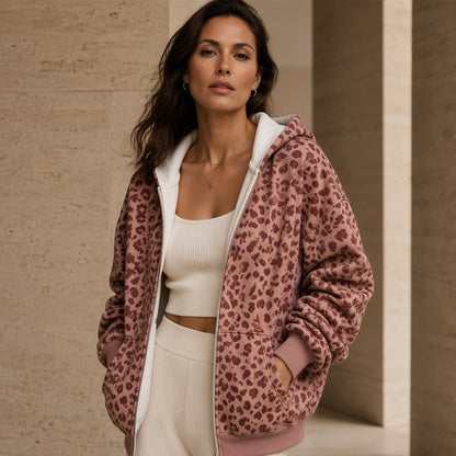 🐆 Wild Detail, Easy Style | Women's Leopard Print Zip-Up Hoodie