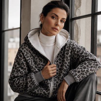 🐆 Wild Detail, Easy Style | Women's Leopard Print Zip-Up Hoodie