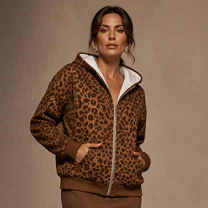 🐆 Wild Detail, Easy Style | Women's Leopard Print Zip-Up Hoodie