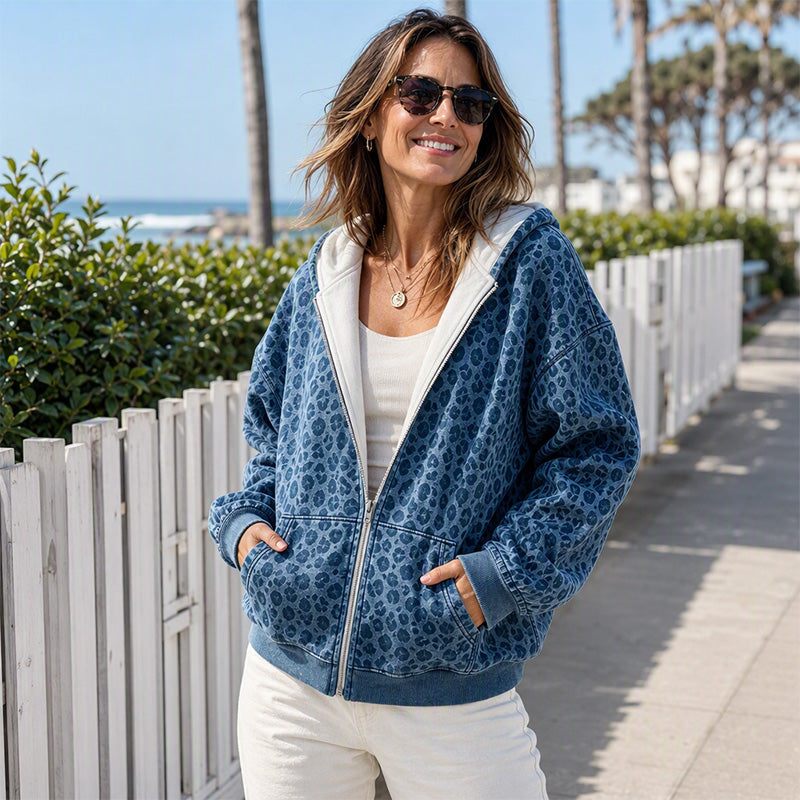🐆 Wild Detail, Easy Style | Women's Leopard Print Zip-Up Hoodie