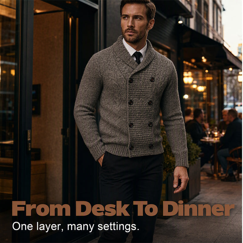 🧶 Men's Double Breasted Shawl Collar Knit Cardigan