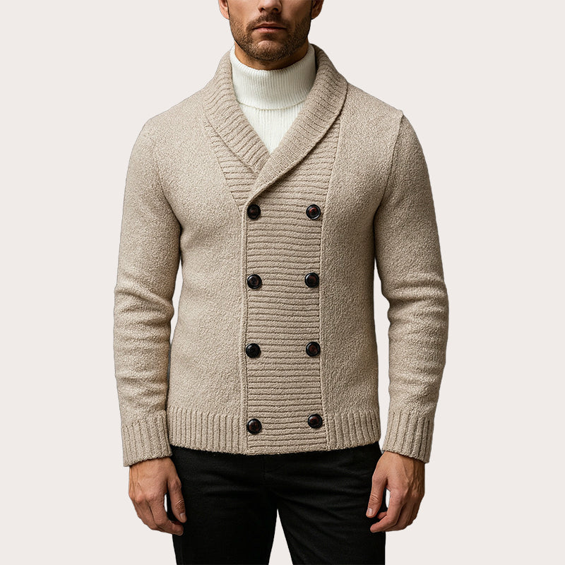 🧶 Men's Double Breasted Shawl Collar Knit Cardigan