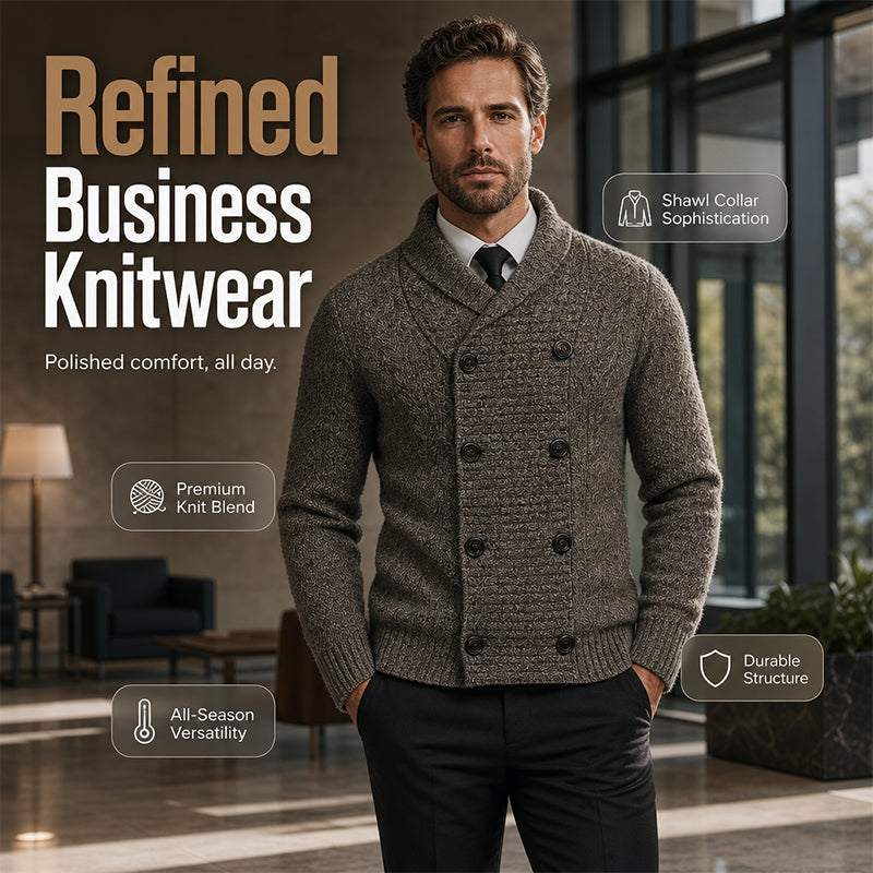 🧶 Men's Double Breasted Shawl Collar Knit Cardigan