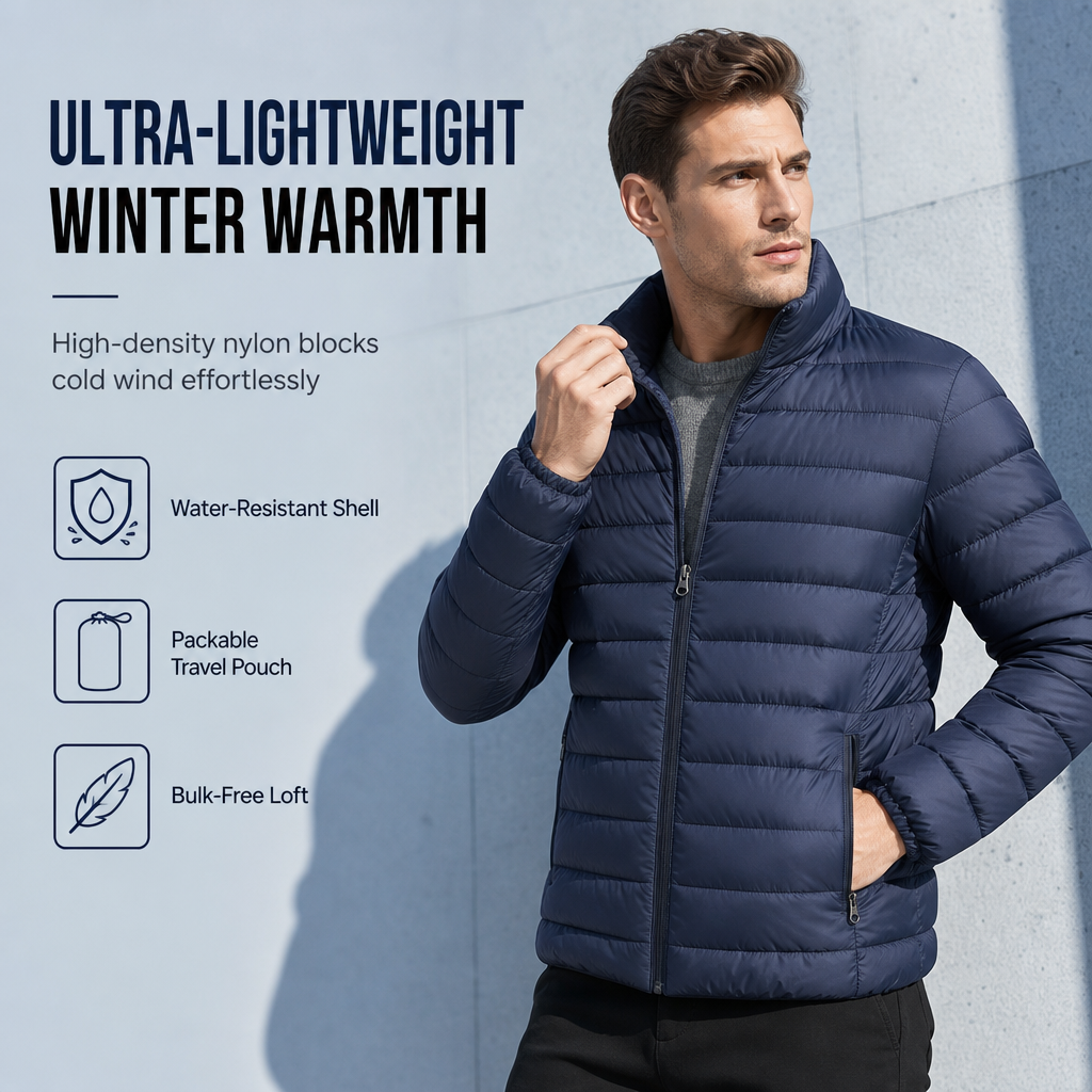 🧥Men's Lightweight Padded Stand Collar Winter Coat