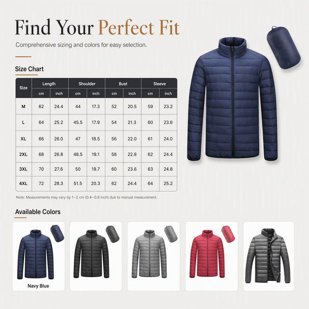 🧥Men's Lightweight Padded Stand Collar Winter Coat