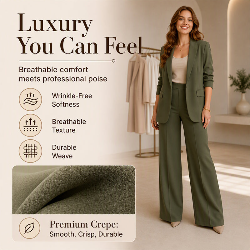 Women's Shawl Collar Blazer & Wide-Leg Pants Set