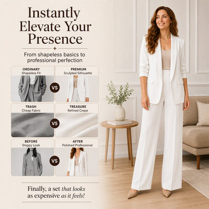 Women's Shawl Collar Blazer & Wide-Leg Pants Set