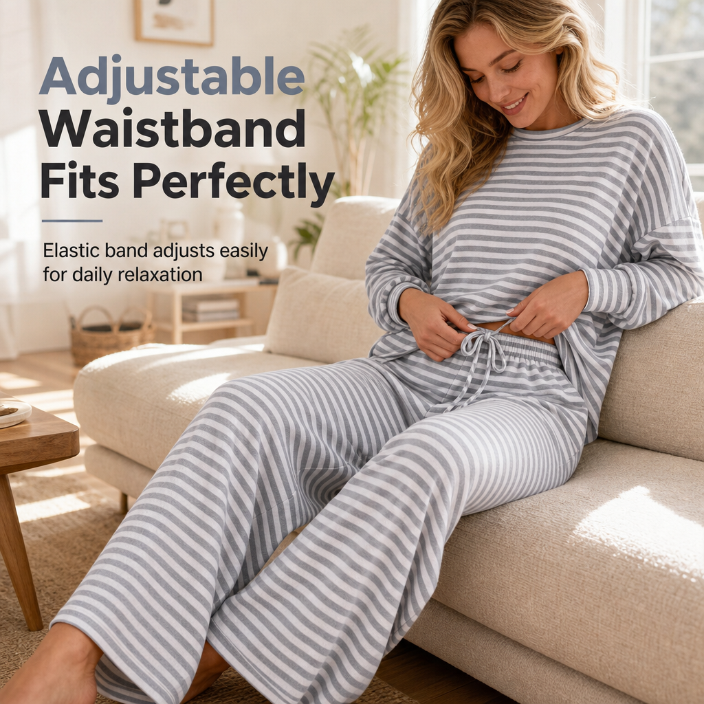 Women's Casual Striped Top and Pants Set