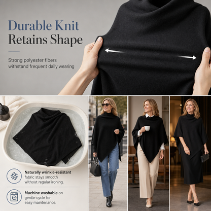 Women's Elegant Knitted Shawl Wrap Solid Color Loose Fit Versatile Cape