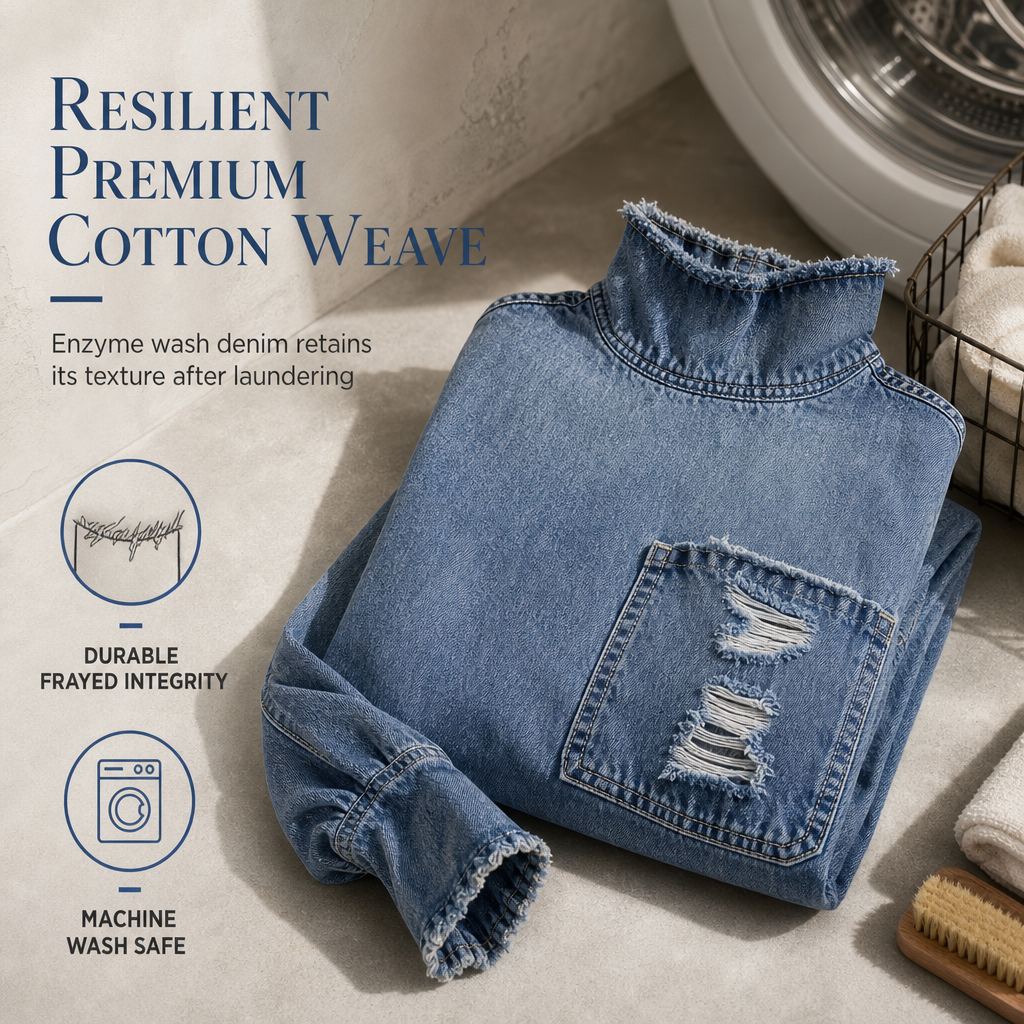 Women's Oversized Denim Mock Neck Mini Dress