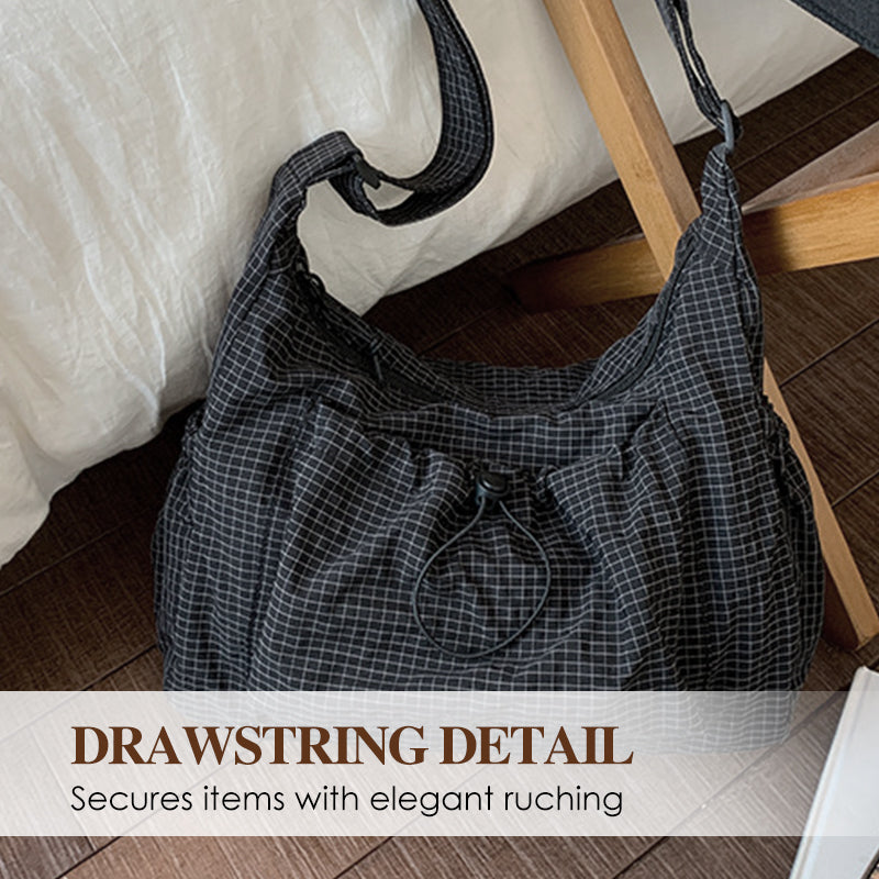 👜 Soft Shape, Standout Style | Plaid Ruched Cloud Bag with Adjustable Strap