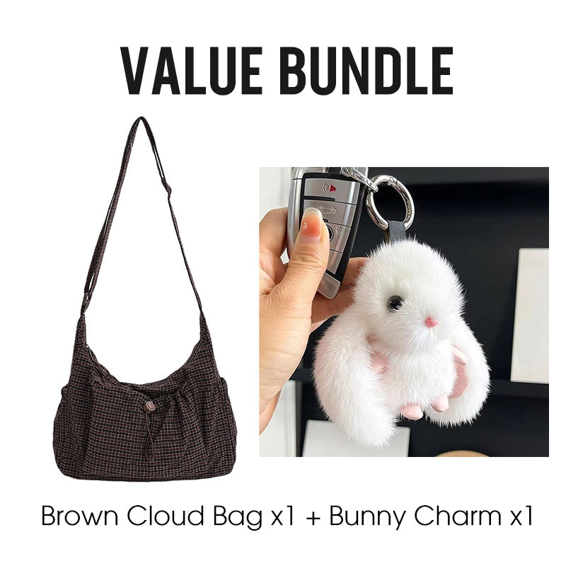 👜 Soft Shape, Standout Style | Plaid Ruched Cloud Bag with Adjustable Strap