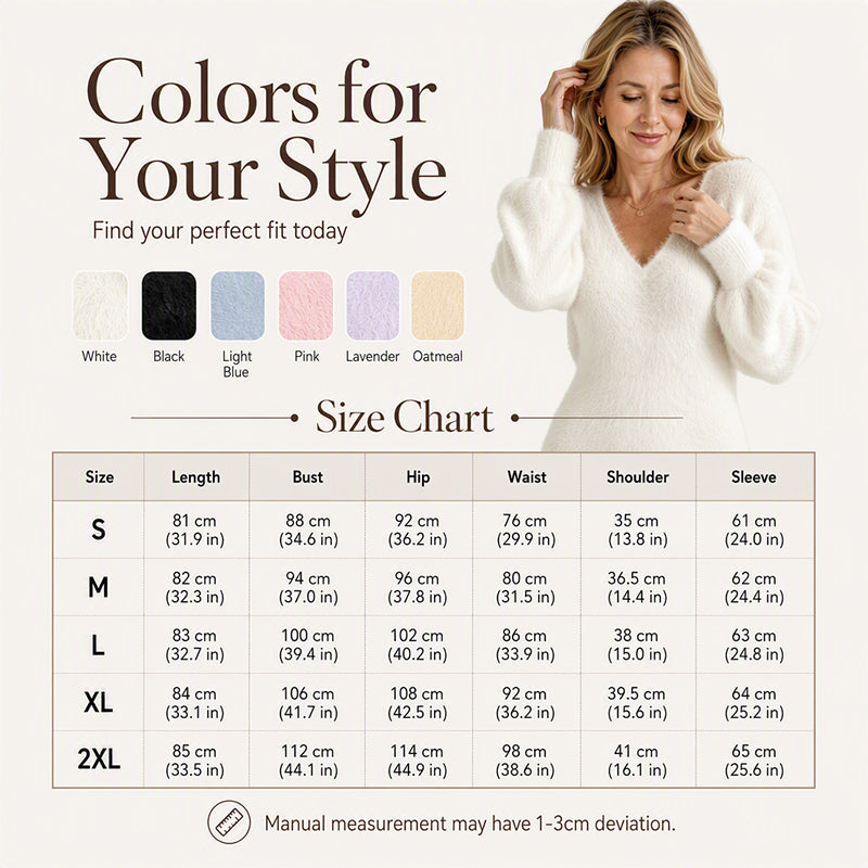 👗Women's V-Neck Fuzzy Knit Mini Dress