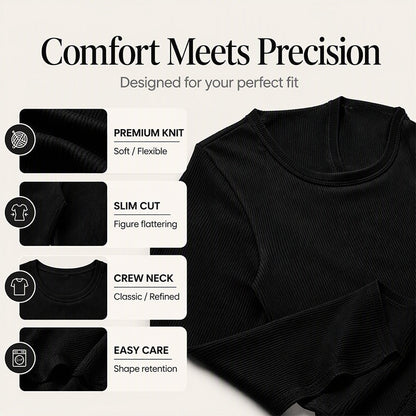🧶 Ribbed Texture, Easy Everyday Fit | Women's Classic Crew-Neck Knit Top🧥