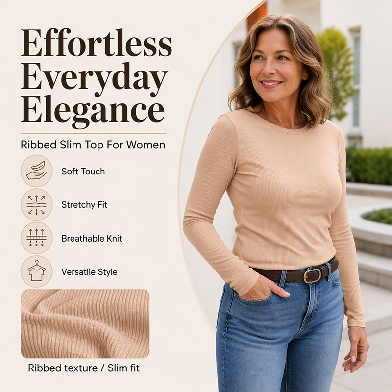 🧶 Ribbed Texture, Easy Everyday Fit | Women's Classic Crew-Neck Knit Top🧥