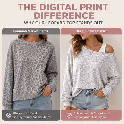 Women's Chic Asymmetric Leopard Print Top