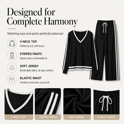 Women's V-Neck Pullover & Wide-Leg Pants Set