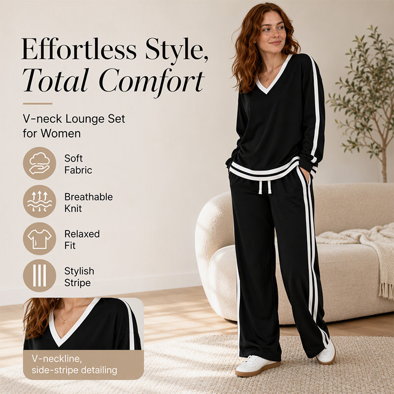 Women's V-Neck Pullover & Wide-Leg Pants Set