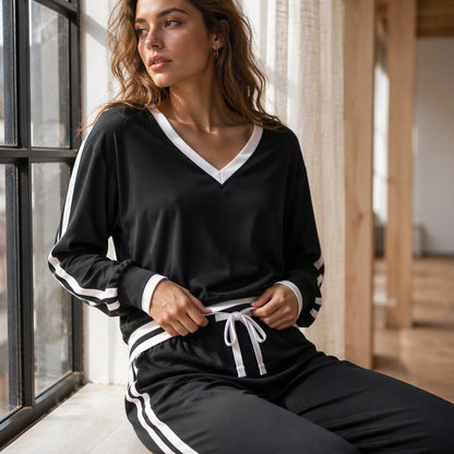 Women's V-Neck Pullover & Wide-Leg Pants Set