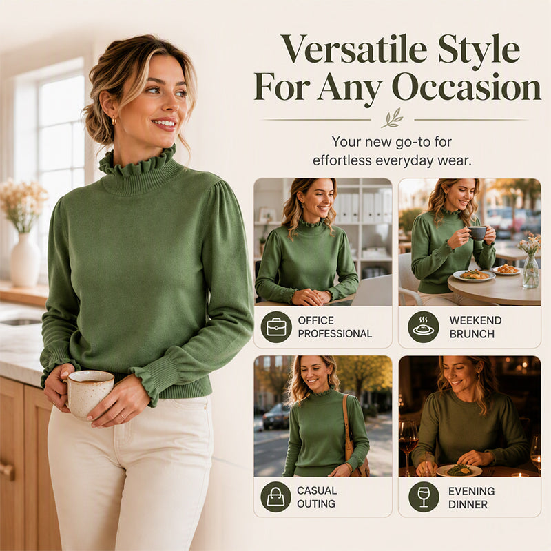 🌸 Ruffle Detail, Effortless Elegance | Women's Knit Long-Sleeve Top
