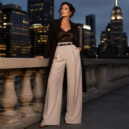💼 Polished from Work to Weekend | Women's High-Waist Drape Wide-Leg Pants