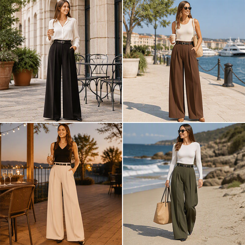 💼 Polished from Work to Weekend | Women's High-Waist Drape Wide-Leg Pants