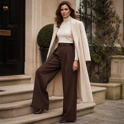 💼 Polished from Work to Weekend | Women's High-Waist Drape Wide-Leg Pants