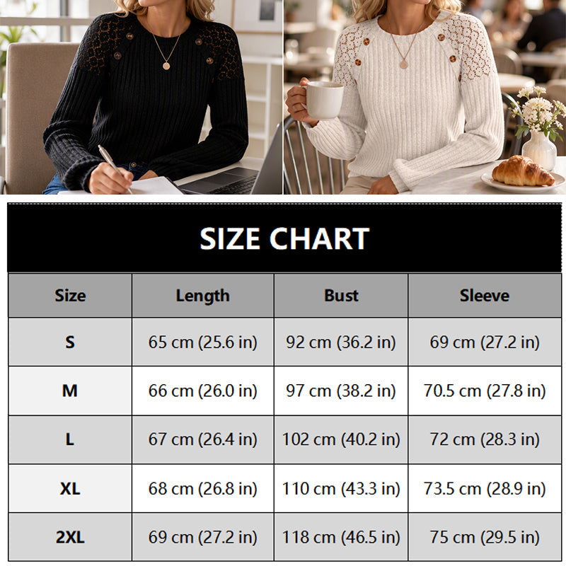 🌸 Lace Detail, Easy Elegance | Women's Ribbed Knit Patchwork Long-Sleeve Top