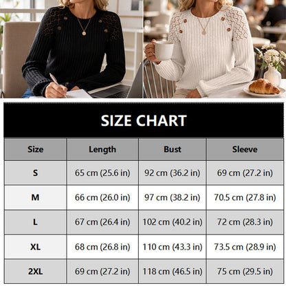 🌸 Lace Detail, Easy Elegance | Women's Ribbed Knit Patchwork Long-Sleeve Top