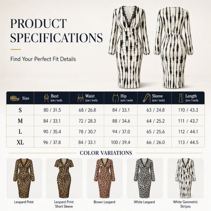 Women’s Lace Leopard V-Neck Lantern Sleeve Mid-Length Dress