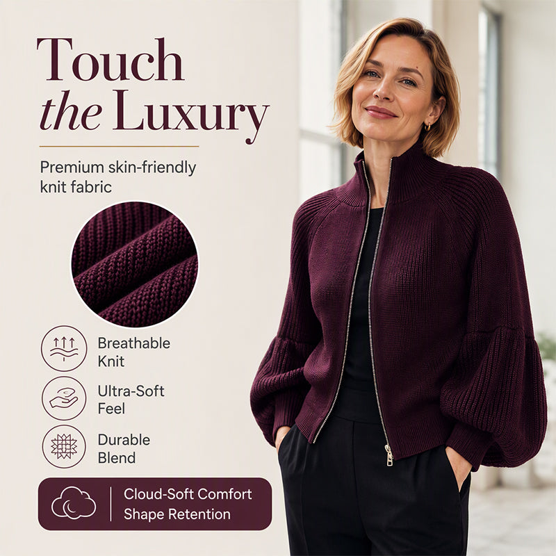 🖤Black Friday Sale:42% OFF🖤😎Women's Lantern Sleeve Zip-Up Knit Sweater