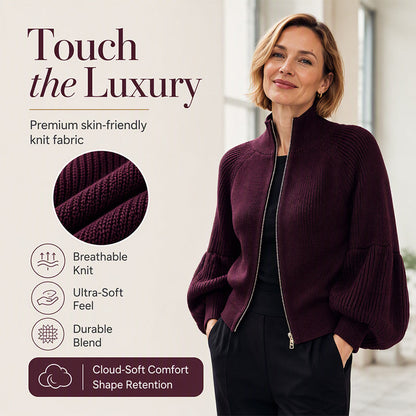 🖤Black Friday Sale:42% OFF🖤😎Women's Lantern Sleeve Zip-Up Knit Sweater