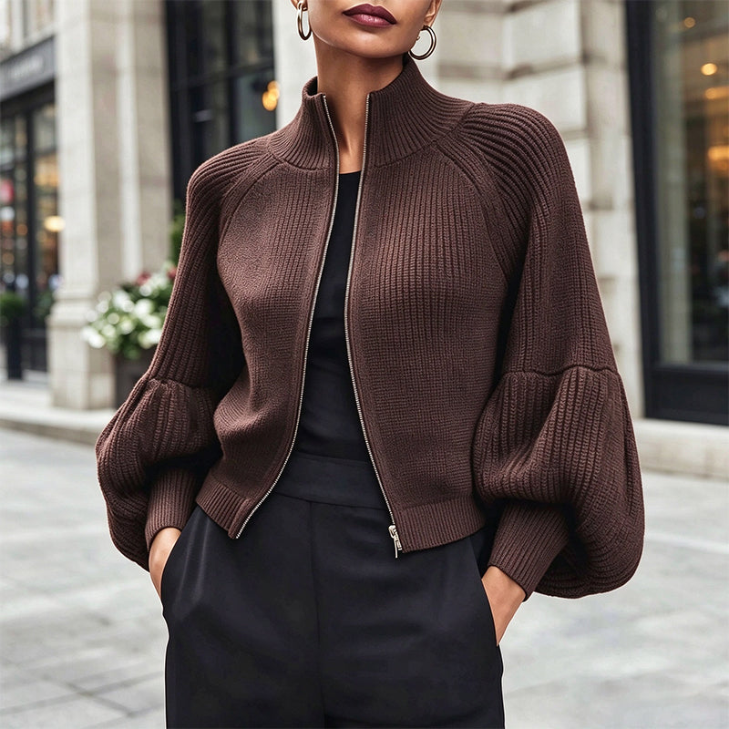🖤Black Friday Sale:42% OFF🖤😎Women's Lantern Sleeve Zip-Up Knit Sweater