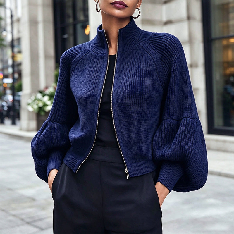 🖤Black Friday Sale:42% OFF🖤😎Women's Lantern Sleeve Zip-Up Knit Sweater