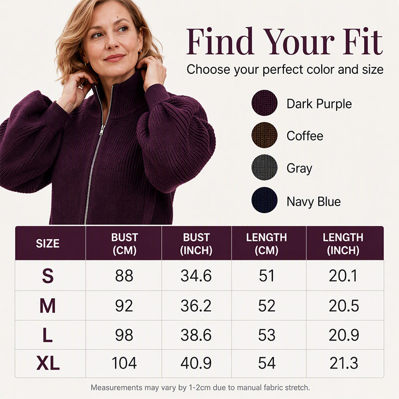 🖤Black Friday Sale:42% OFF🖤😎Women's Lantern Sleeve Zip-Up Knit Sweater