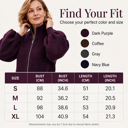 🖤Black Friday Sale:42% OFF🖤😎Women's Lantern Sleeve Zip-Up Knit Sweater