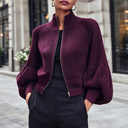 🖤Black Friday Sale:42% OFF🖤😎Women's Lantern Sleeve Zip-Up Knit Sweater