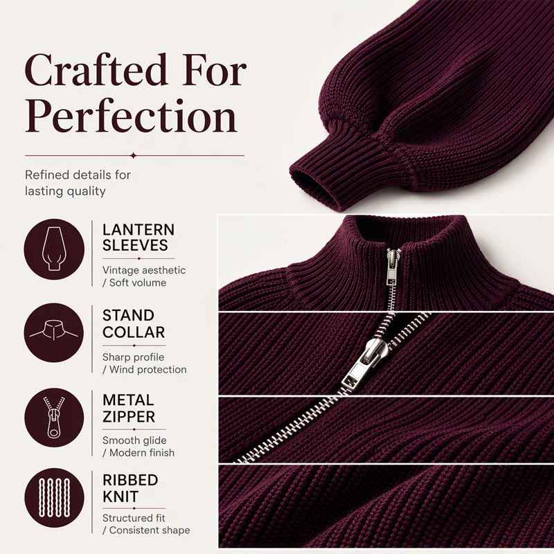 🖤Black Friday Sale:42% OFF🖤😎Women's Lantern Sleeve Zip-Up Knit Sweater