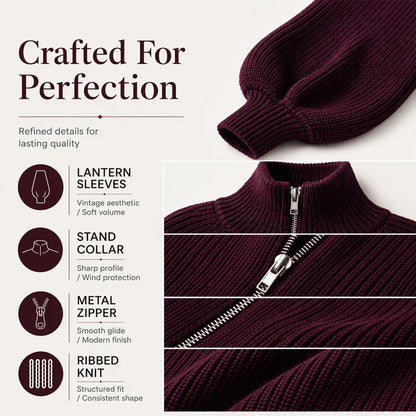 🖤Black Friday Sale:42% OFF🖤😎Women's Lantern Sleeve Zip-Up Knit Sweater