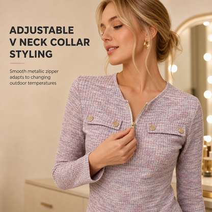 🌸Hot Sale 40% OFF💖Women's Long Sleeve V-Neck Half Zip Knit Top