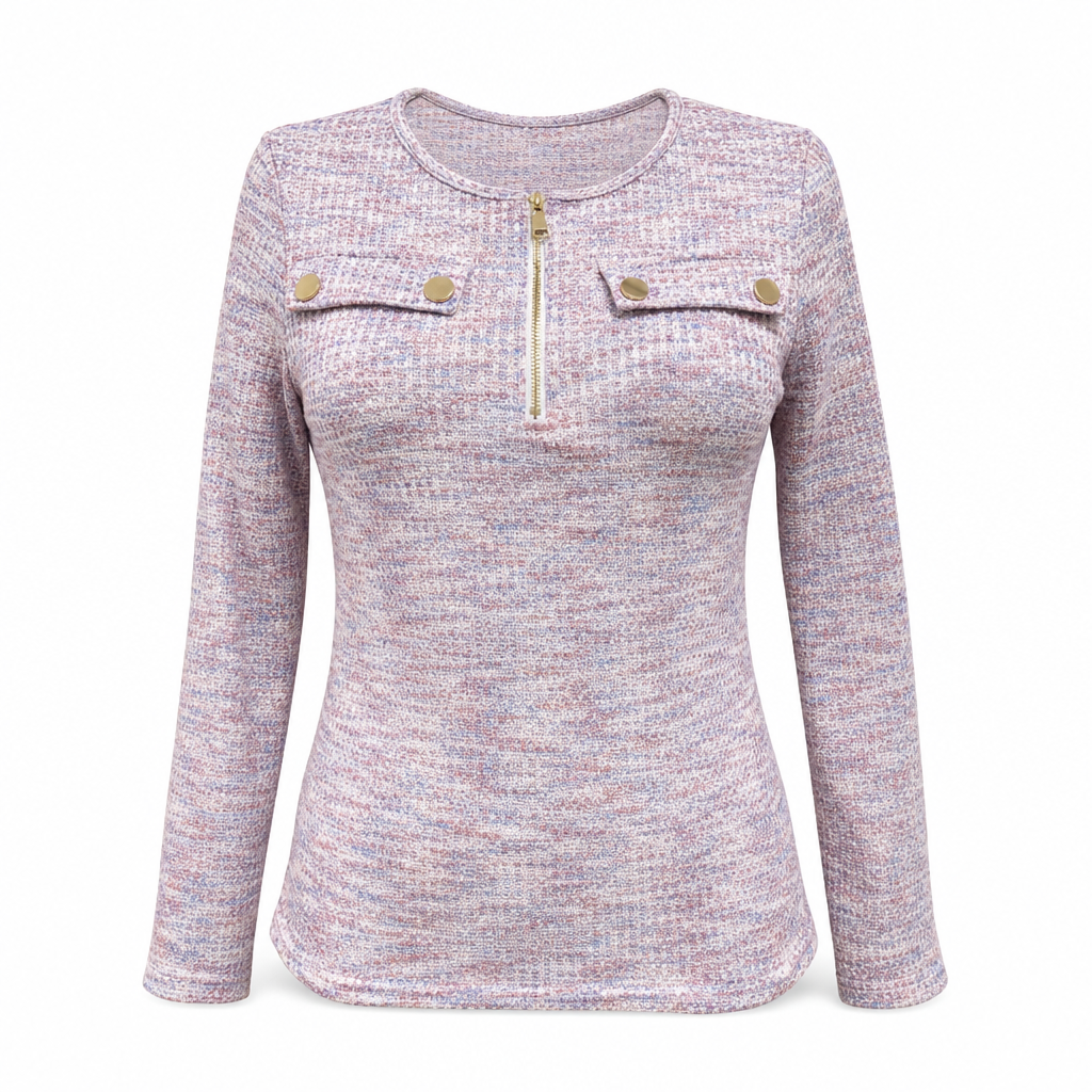 🌸Hot Sale 40% OFF💖Women's Long Sleeve V-Neck Half Zip Knit Top