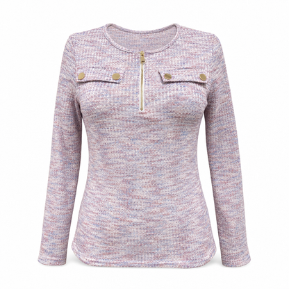 🌸Hot Sale 40% OFF💖Women's Long Sleeve V-Neck Half Zip Knit Top