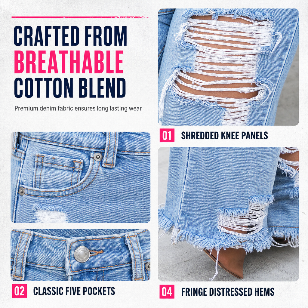 🌸Hot Sale 50% OFF💖Women's Distressed Ripped Straight Leg Denim Jeans